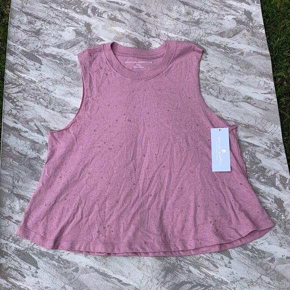 Spiritual Gangster Pink Shimmer Crop Tank Top NWT - Picture 1 of 12